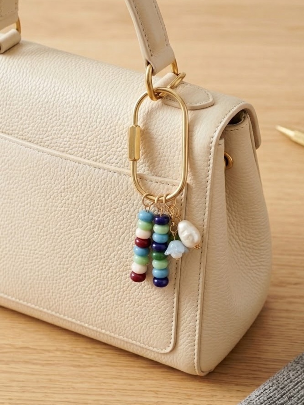 Carabiner Bag Charm Keychain with Beaded, Floral and Faux Pearl Charms